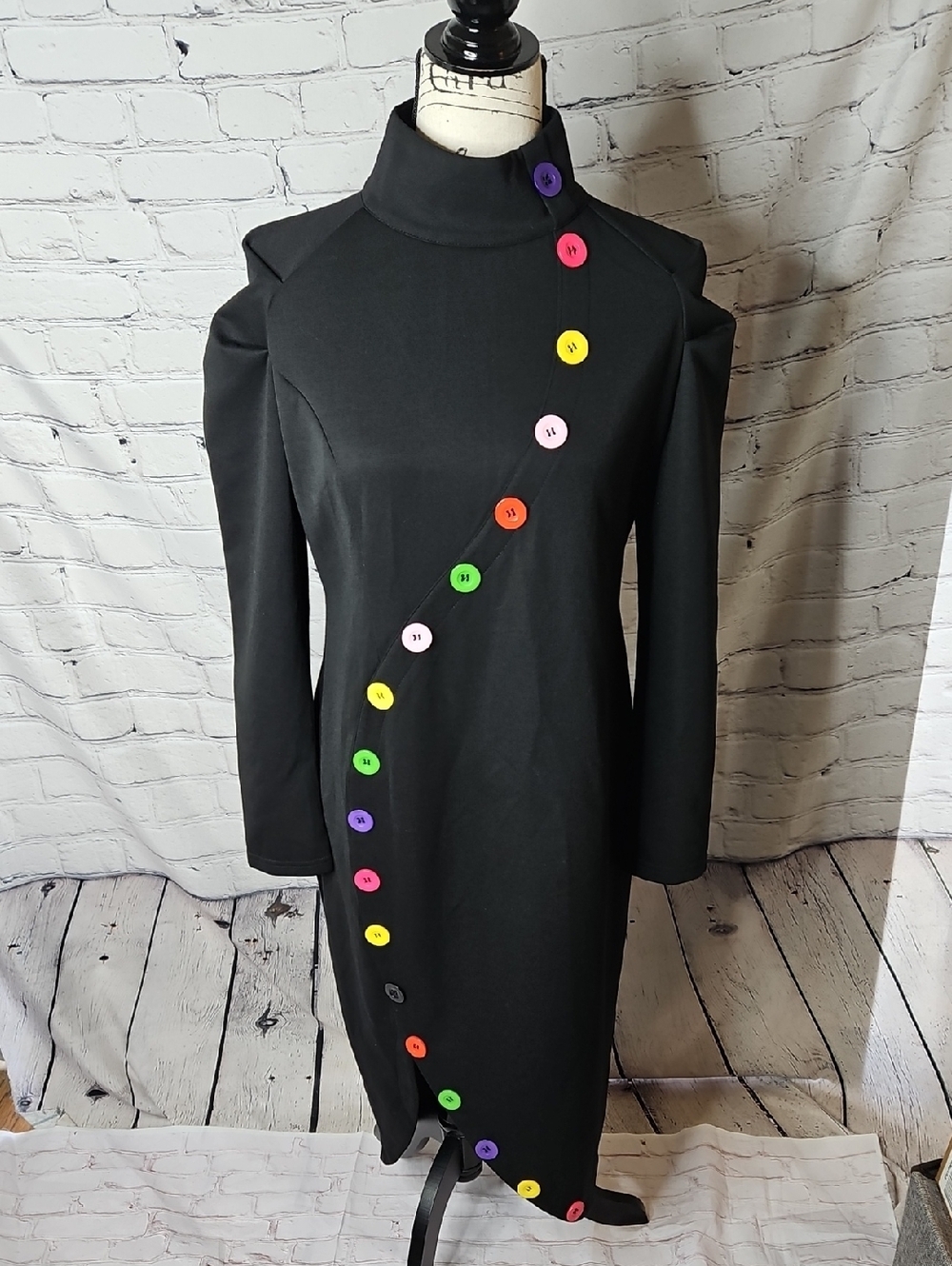 Oshoplive Long Sleeve Button Detail Midi Bodycon Dress Size Large New with tags
